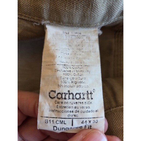 Carhartt B11-CML Washed Duck Work Dungaree Pants Cotton Camel Tan Men's 44x30 - Picture 5 of 6